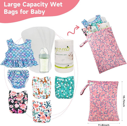 Wet Dry Bag for Baby Swimsuit, Small Wet Dry Bag for Clothes Diaper and Breast Pump Parts, Large Baby bag for Travel,Gym Clothes,Beach,Pool,Extra Clothes (Black,3 Pack)