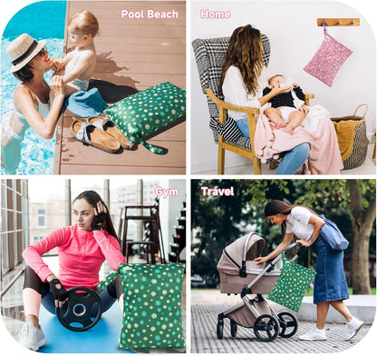Wet Dry Bag for Baby Swimsuit, Small Wet Dry Bag for Clothes Diaper and Breast Pump Parts, Large Baby bag for Travel,Gym Clothes,Beach,Pool,Extra Clothes (Black,3 Pack)