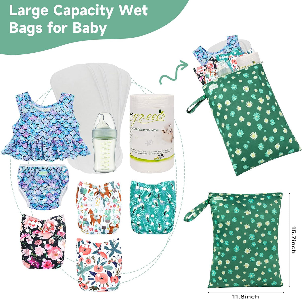 Wet Dry Bag for Baby Swimsuit, Small Wet Dry Bag for Clothes Diaper and Breast Pump Parts, Large Baby bag for Travel,Gym Clothes,Beach,Pool,Extra Clothes (Black,3 Pack)