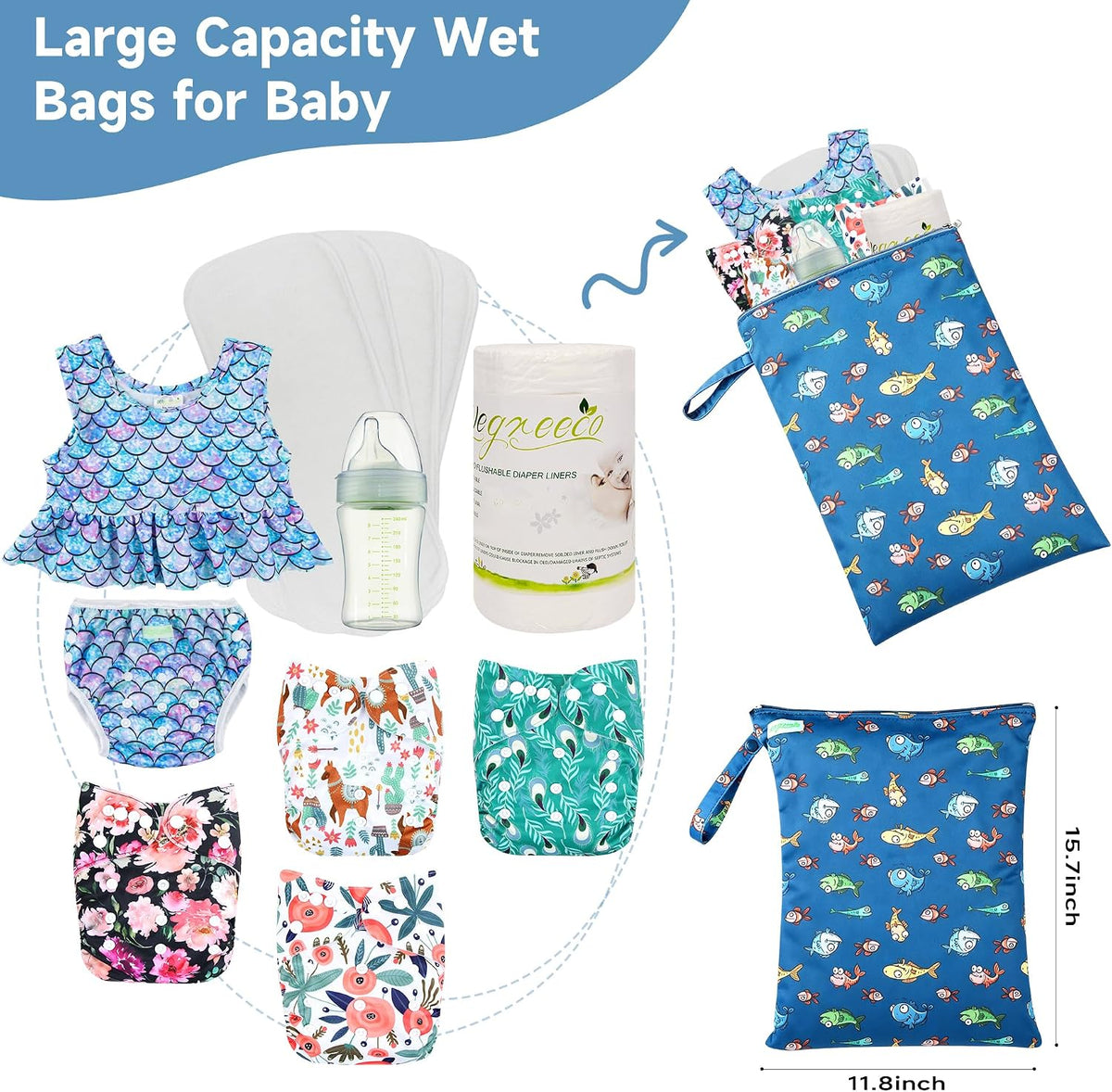 Wet Dry Bag for Baby Swimsuit, Small Wet Dry Bag for Clothes Diaper and Breast Pump Parts, Large Baby bag for Travel,Gym Clothes,Beach,Pool,Extra Clothes (Black,3 Pack)