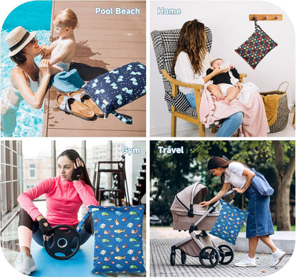 Wet Dry Bag for Baby Swimsuit, Small Wet Dry Bag for Clothes Diaper and Breast Pump Parts, Large Baby bag for Travel,Gym Clothes,Beach,Pool,Extra Clothes (Black,3 Pack)