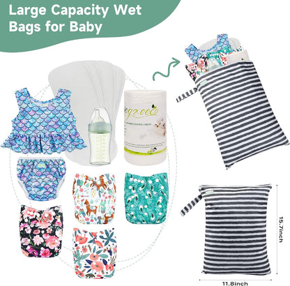 Wet Dry Bag for Baby Swimsuit, Small Wet Dry Bag for Clothes Diaper and Breast Pump Parts, Large Baby bag for Travel,Gym Clothes,Beach,Pool,Extra Clothes (Black,3 Pack)