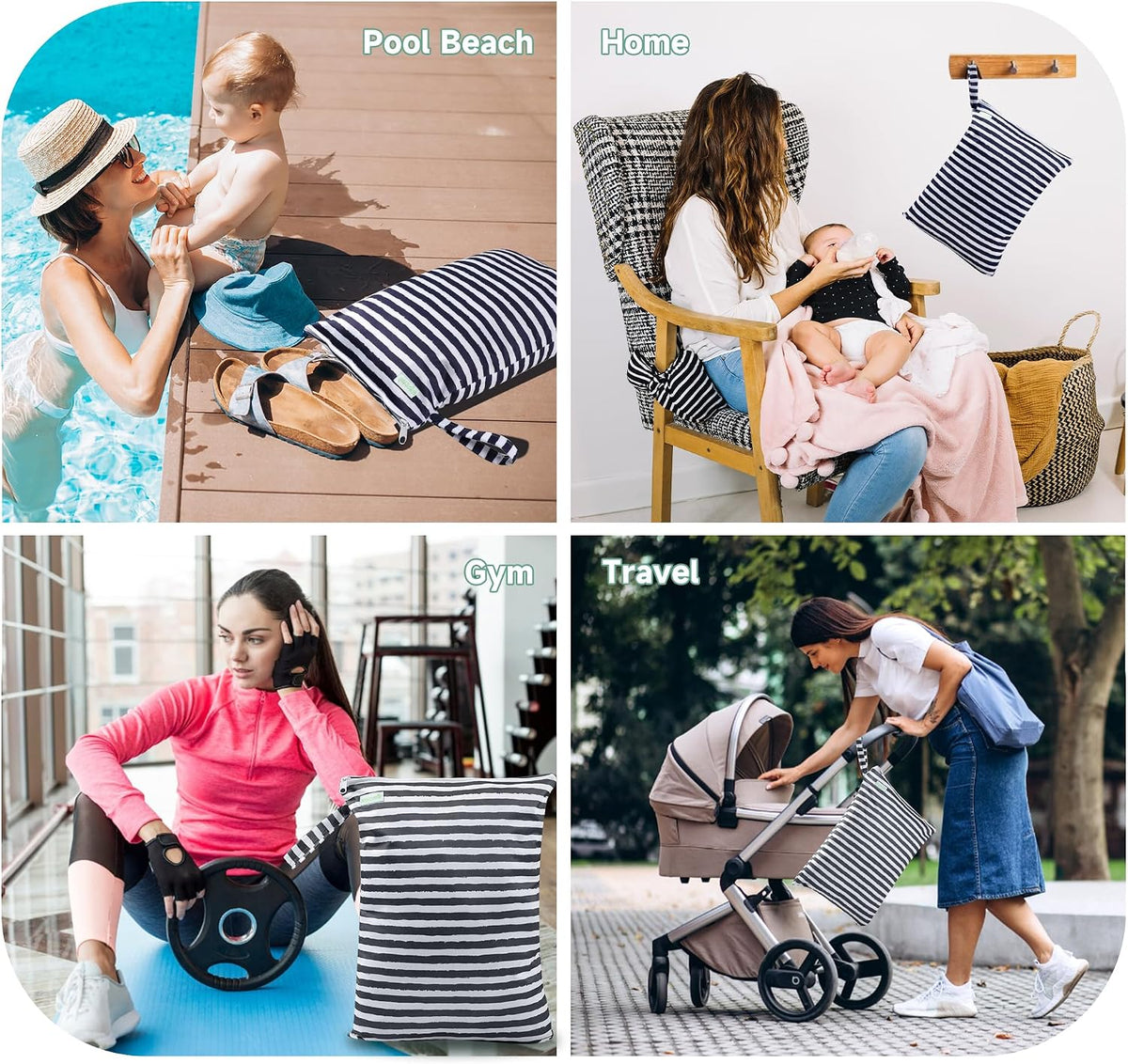 Wet Dry Bag for Baby Swimsuit, Small Wet Dry Bag for Clothes Diaper and Breast Pump Parts, Large Baby bag for Travel,Gym Clothes,Beach,Pool,Extra Clothes (Black,3 Pack)