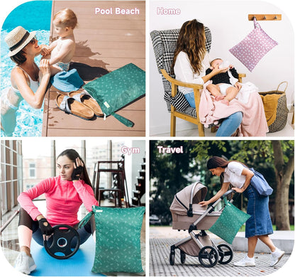 Wet Dry Bag for Baby Swimsuit, Small Wet Dry Bag for Clothes Diaper and Breast Pump Parts, Large Baby bag for Travel,Gym Clothes,Beach,Pool,Extra Clothes (Black,3 Pack)