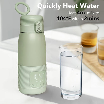 Portable Bottle Warmer for Travel - Super Fast Charging & 5-Min Heating for Breast Milk, Formula & Water, 17oz Large Capacity, Baby Flask for Vehicle Car Airplane Journey (350ML)