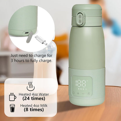 Portable Bottle Warmer for Travel - Super Fast Charging & 5-Min Heating for Breast Milk, Formula & Water, 17oz Large Capacity, Baby Flask for Vehicle Car Airplane Journey (350ML)