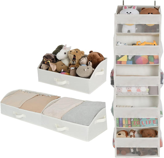 Bundle of 1-Pack Over the Door Bathroom Organizer & 3-Pack Trapezoid Storage Bins