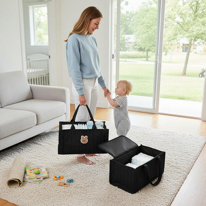 Diaper Caddy, Portable Quilted Basket with Removable Dividers & Handles for Nursery, Nursery Storage Basket for Diapers, Wipes, Toys, Baby Essentials, White, Diaper Bags, Caddy