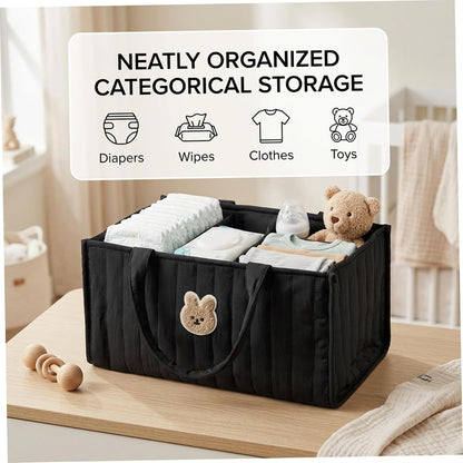 Diaper Caddy, Portable Quilted Basket with Removable Dividers & Handles for Nursery, Nursery Storage Basket for Diapers, Wipes, Toys, Baby Essentials, White, Diaper Bags, Caddy