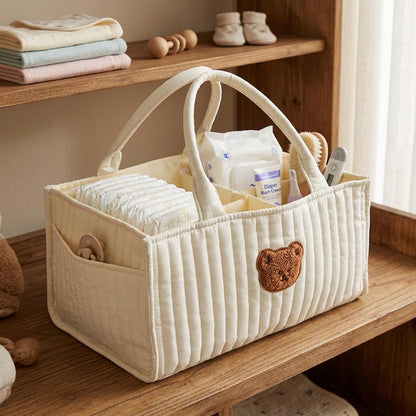 Diaper Caddy, Portable Quilted Basket with Removable Dividers & Handles for Nursery, Nursery Storage Basket for Diapers, Wipes, Toys, Baby Essentials, White, Diaper Bags, Caddy