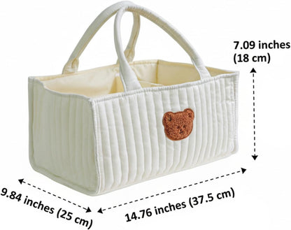 Diaper Caddy, Portable Quilted Basket with Removable Dividers & Handles for Nursery, Nursery Storage Basket for Diapers, Wipes, Toys, Baby Essentials, White, Diaper Bags, Caddy