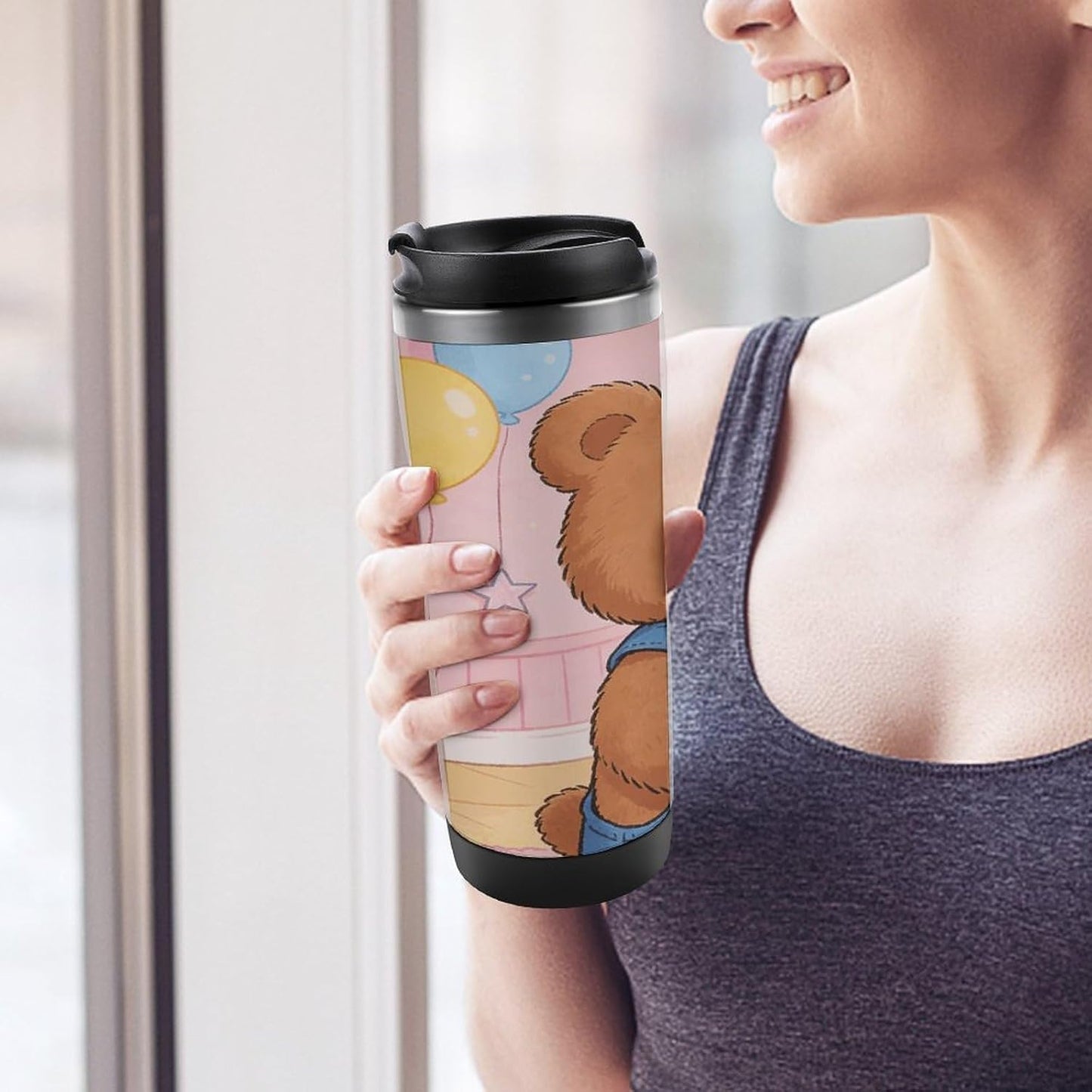 13oz Insulated Travel Coffee Mug Reusable Coffee Cup Water Bottle | Love Heart Travel Mug with Leak Proof Lid Double Wall Stainless Steel Coffee Tumbler Personalized Gift