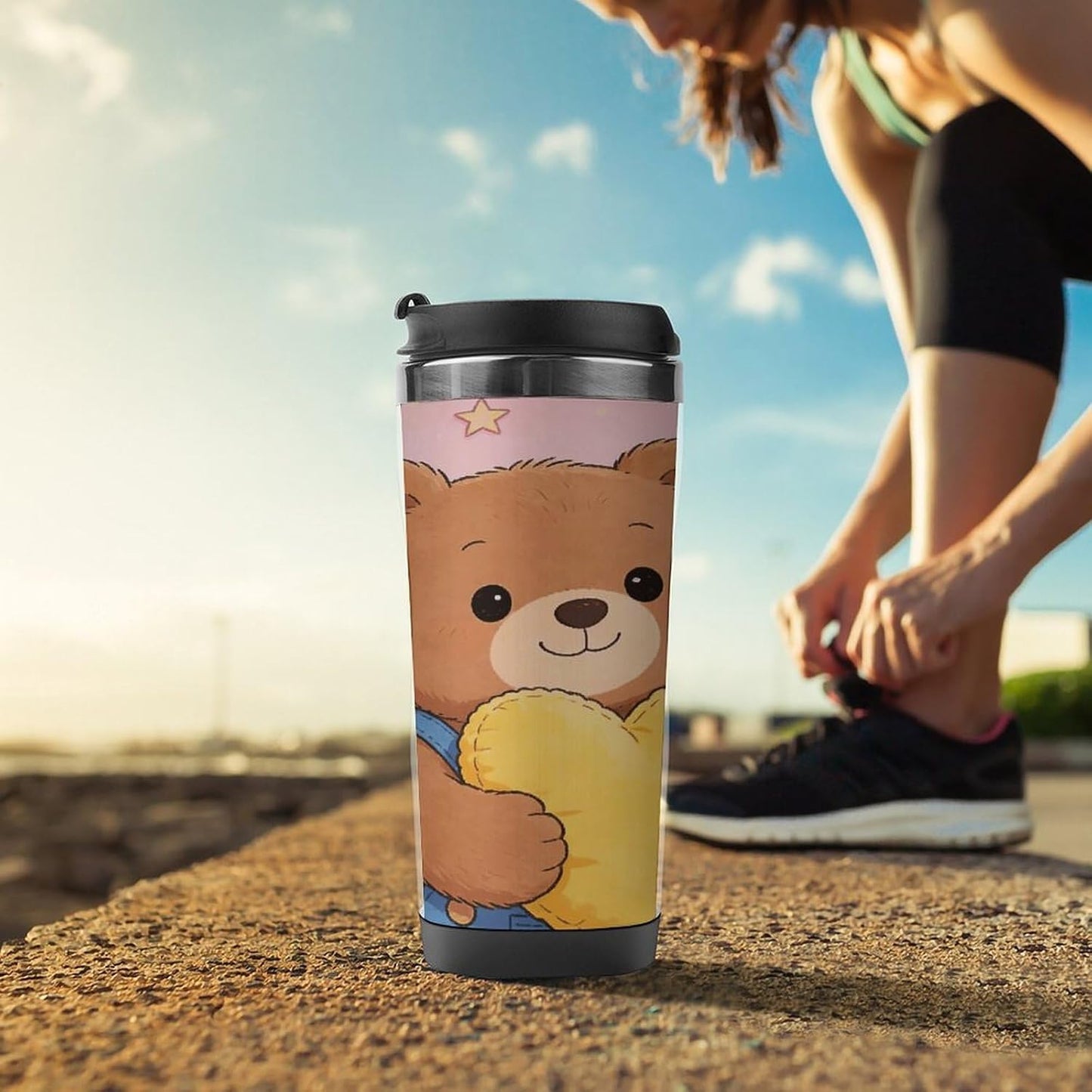 13oz Insulated Travel Coffee Mug Reusable Coffee Cup Water Bottle | Love Heart Travel Mug with Leak Proof Lid Double Wall Stainless Steel Coffee Tumbler Personalized Gift