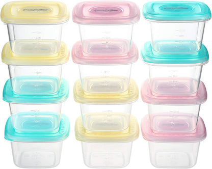 Baby Food Snack Plastic Storage Container with Lids, 12 Pack Set BPA Free Freezer & Dishwasher Safe for Kids