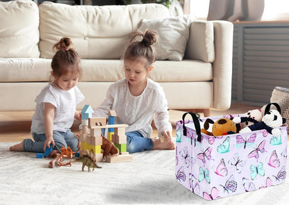 Square Storage Basket Gift Shelf Basket Storage Bin, Nursery Basket Organizer Box for With Handles for Room Deco (Excavator)