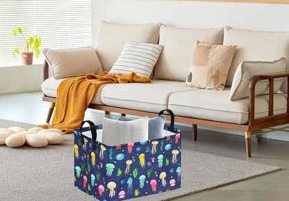 Square Storage Basket Gift Shelf Basket Storage Bin, Nursery Basket Organizer Box for With Handles for Room Deco (Excavator)