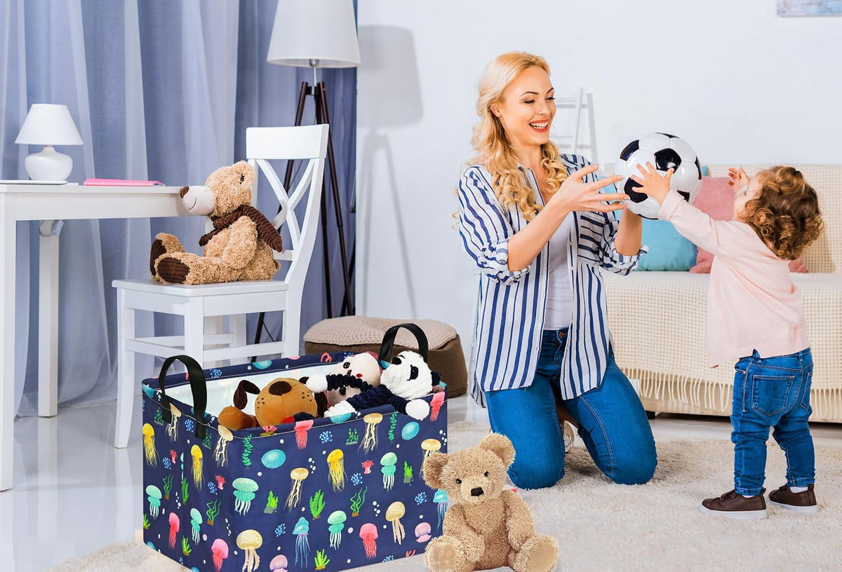 Square Storage Basket Gift Shelf Basket Storage Bin, Nursery Basket Organizer Box for With Handles for Room Deco (Excavator)
