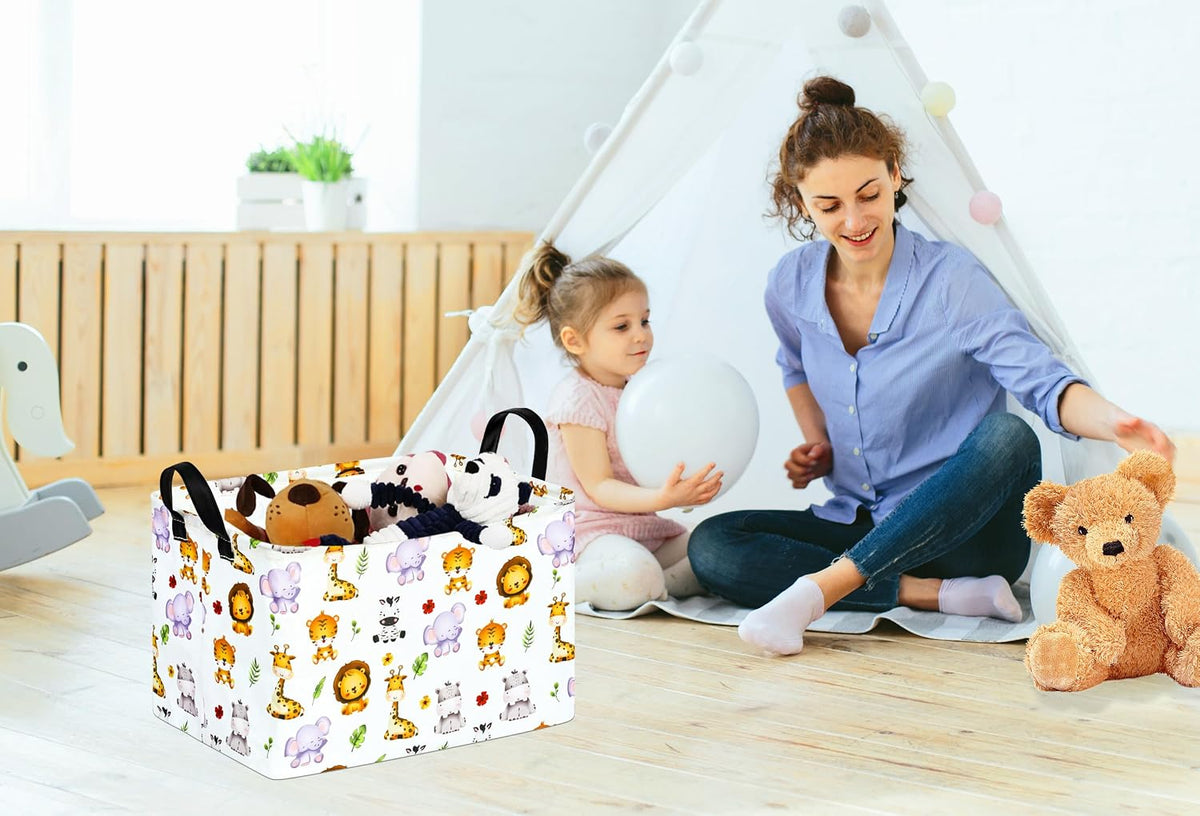 Square Storage Basket Gift Shelf Basket Storage Bin, Nursery Basket Organizer Box for With Handles for Room Deco (Excavator)
