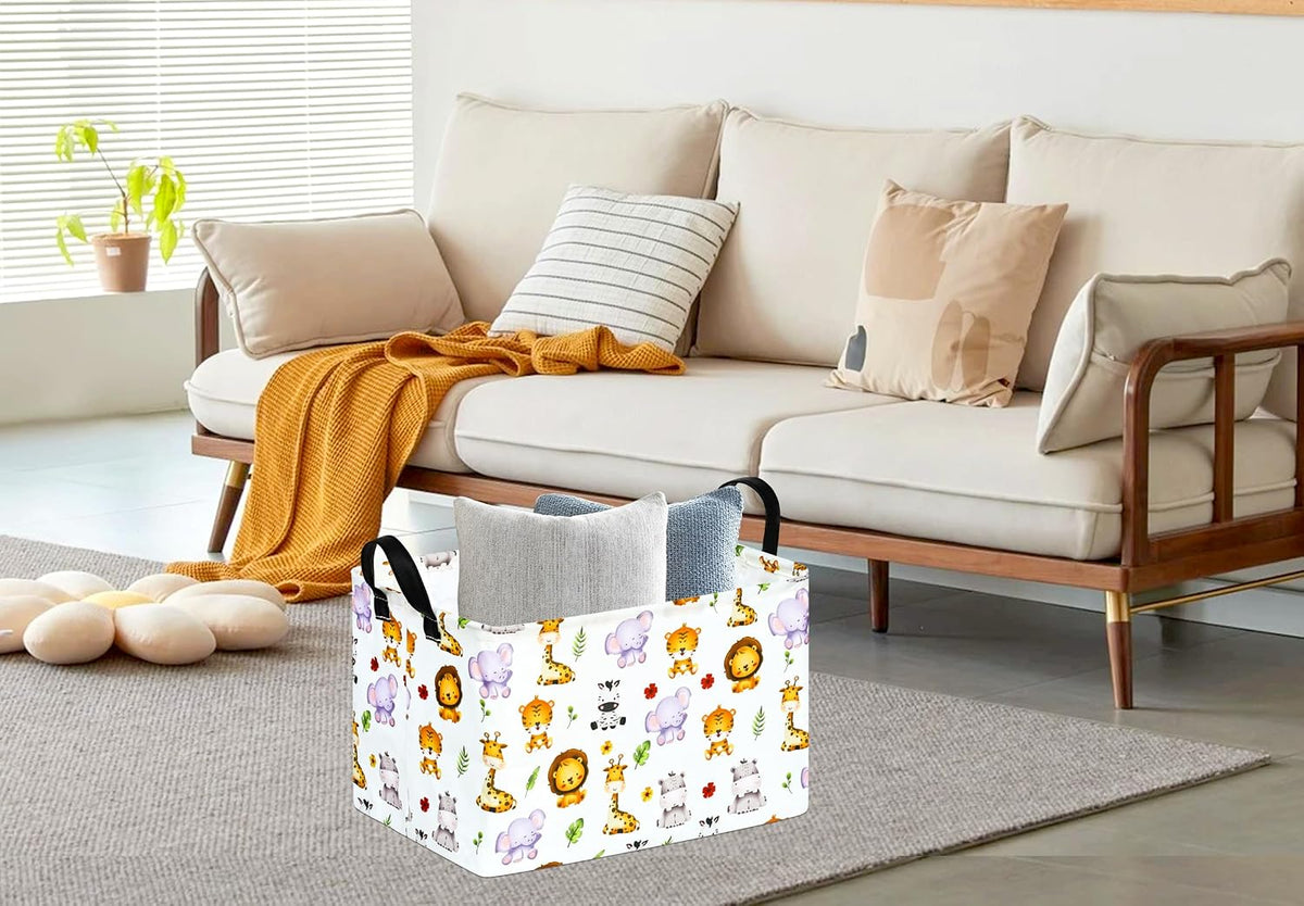 Square Storage Basket Gift Shelf Basket Storage Bin, Nursery Basket Organizer Box for With Handles for Room Deco (Excavator)
