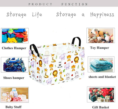 Square Storage Basket Gift Shelf Basket Storage Bin, Nursery Basket Organizer Box for With Handles for Room Deco (Excavator)