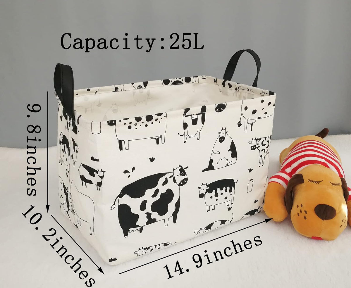 Square Storage Basket Gift Shelf Basket Storage Bin, Nursery Basket Organizer Box for With Handles for Room Deco (Excavator)