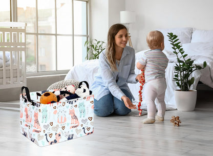 Square Storage Basket Gift Shelf Basket Storage Bin, Nursery Basket Organizer Box for With Handles for Room Deco (Excavator)
