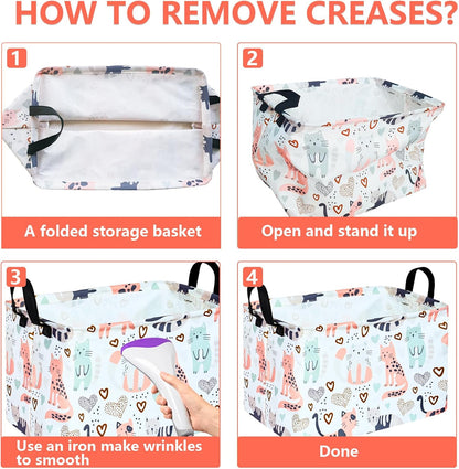 Square Storage Basket Gift Shelf Basket Storage Bin, Nursery Basket Organizer Box for With Handles for Room Deco (Excavator)