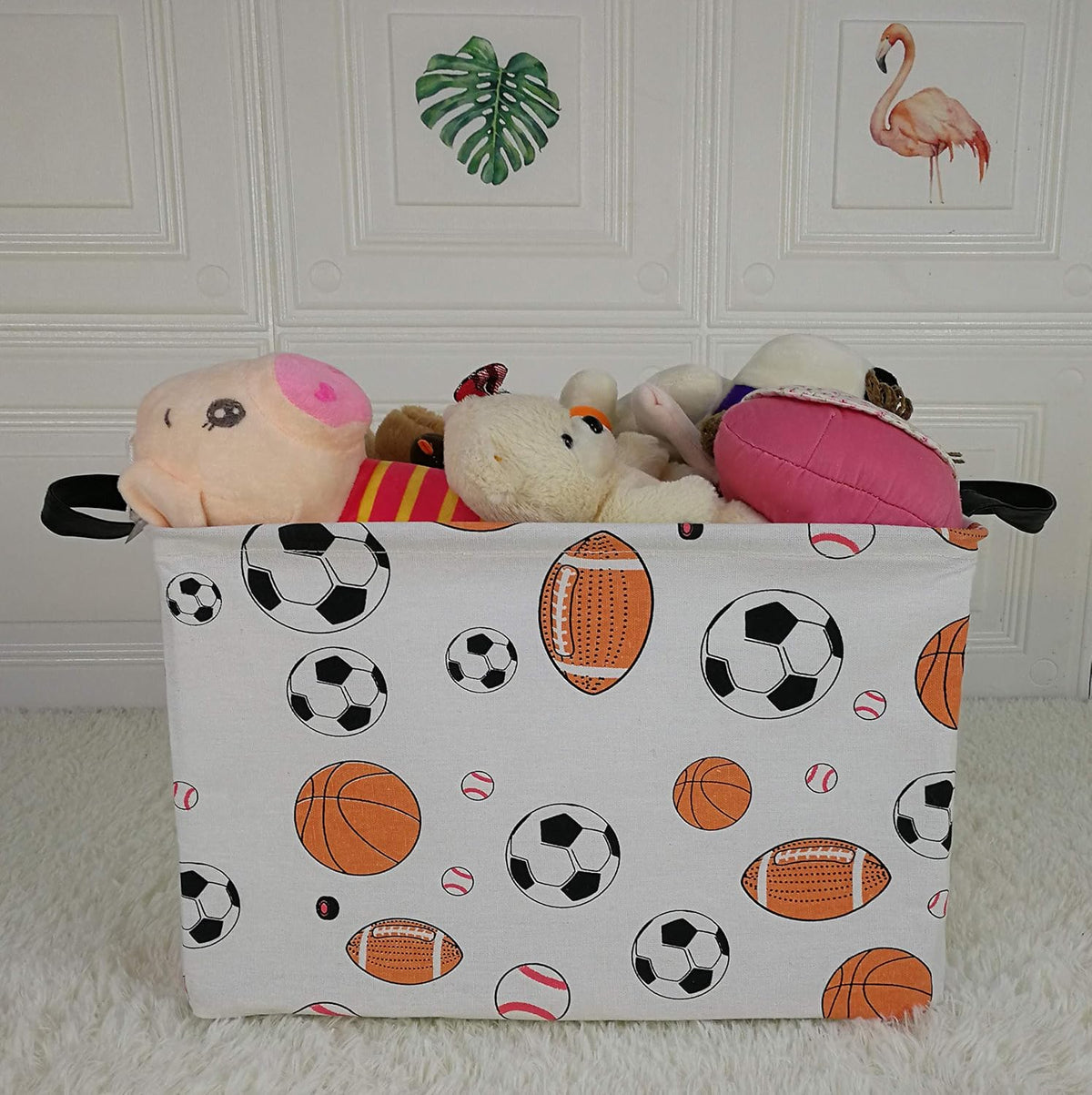 Square Storage Basket Gift Shelf Basket Storage Bin, Nursery Basket Organizer Box for With Handles for Room Deco (Excavator)
