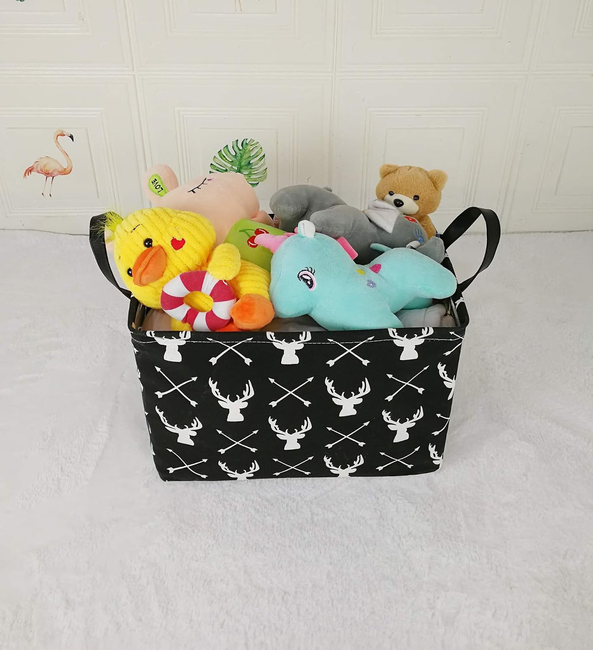 Square Storage Basket Gift Shelf Basket Storage Bin, Nursery Basket Organizer Box for With Handles for Room Deco (Excavator)