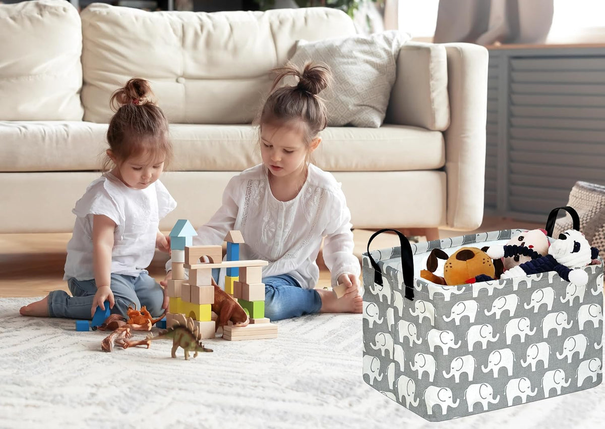 Square Storage Basket Gift Shelf Basket Storage Bin, Nursery Basket Organizer Box for With Handles for Room Deco (Excavator)