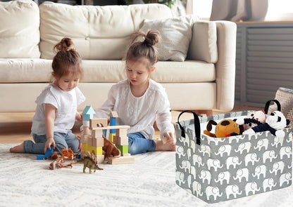 Square Storage Basket Gift Shelf Basket Storage Bin, Nursery Basket Organizer Box for With Handles for Room Deco (Excavator)