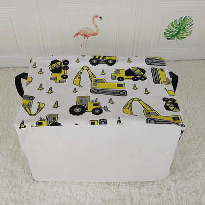 Square Storage Basket Gift Shelf Basket Storage Bin, Nursery Basket Organizer Box for With Handles for Room Deco (Excavator)