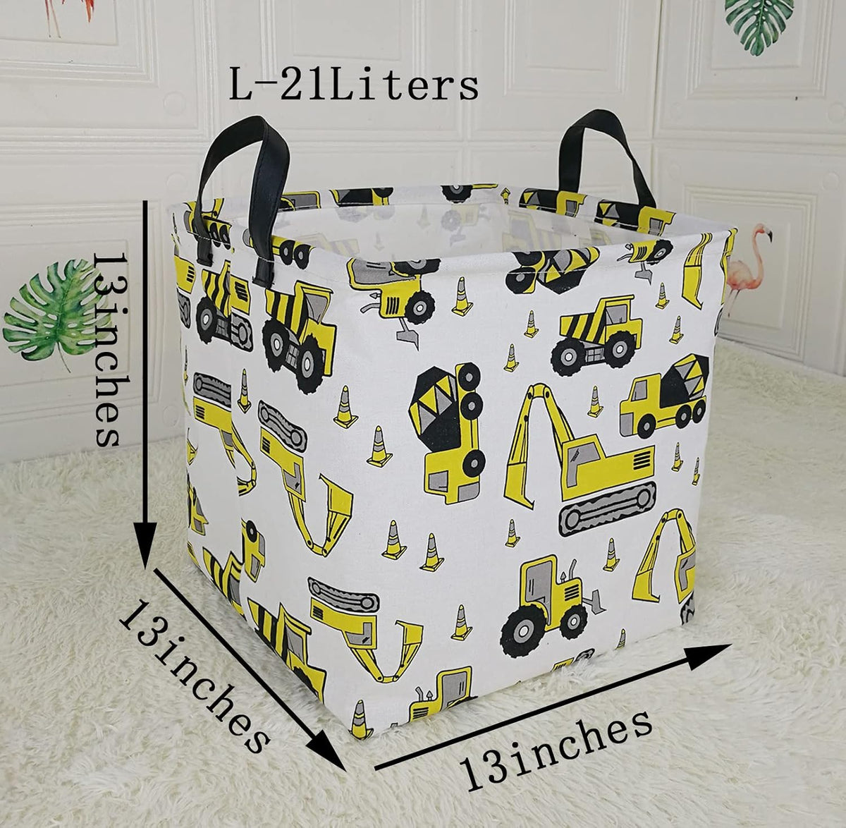 Square Storage Basket Gift Shelf Basket Storage Bin, Nursery Basket Organizer Box for With Handles for Room Deco (Excavator)