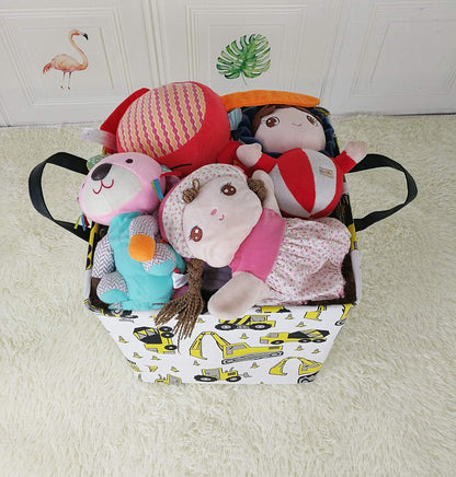Square Storage Basket Gift Shelf Basket Storage Bin, Nursery Basket Organizer Box for With Handles for Room Deco (Excavator)