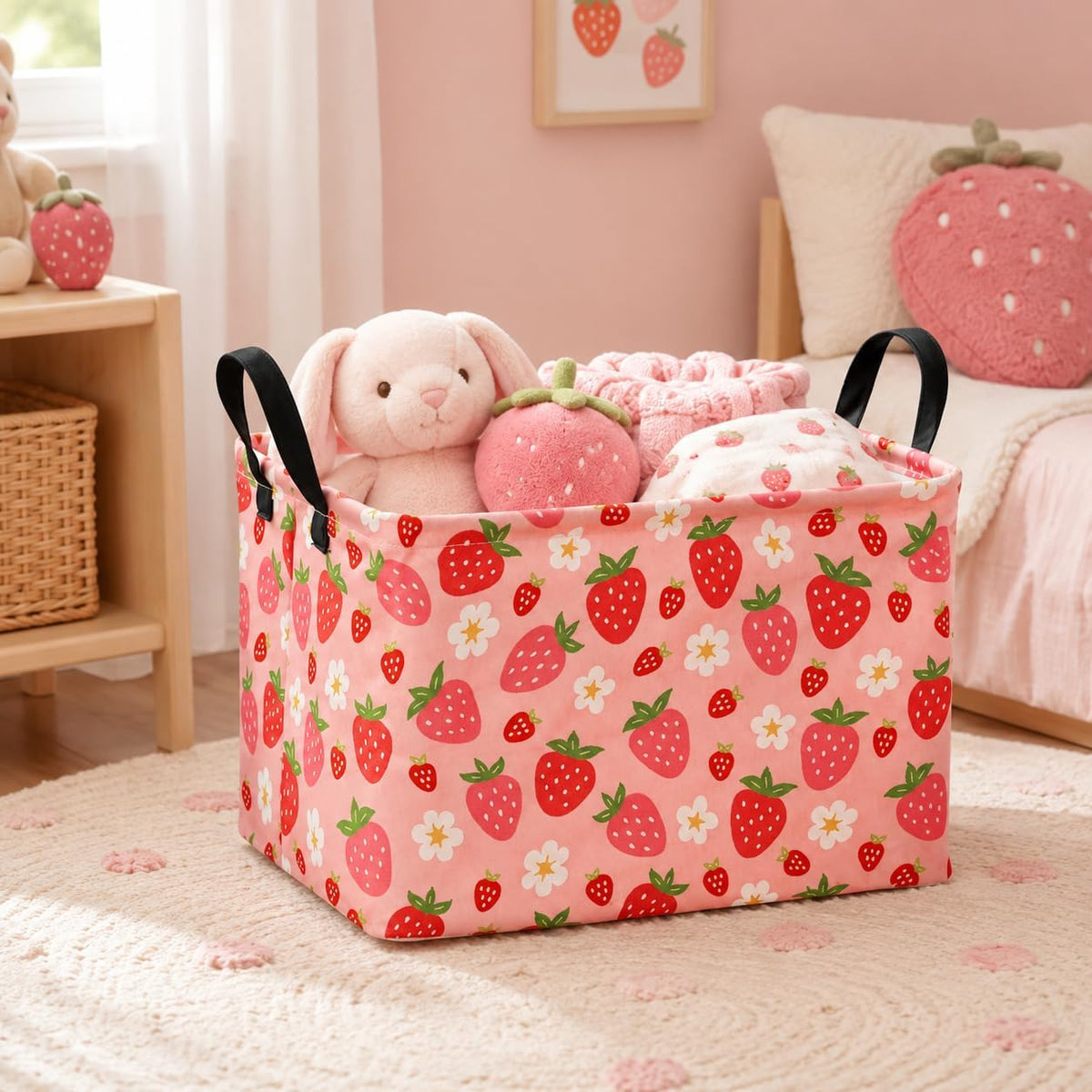 Square Storage Basket Gift Shelf Basket Storage Bin, Nursery Basket Organizer Box for With Handles for Room Deco (Excavator)