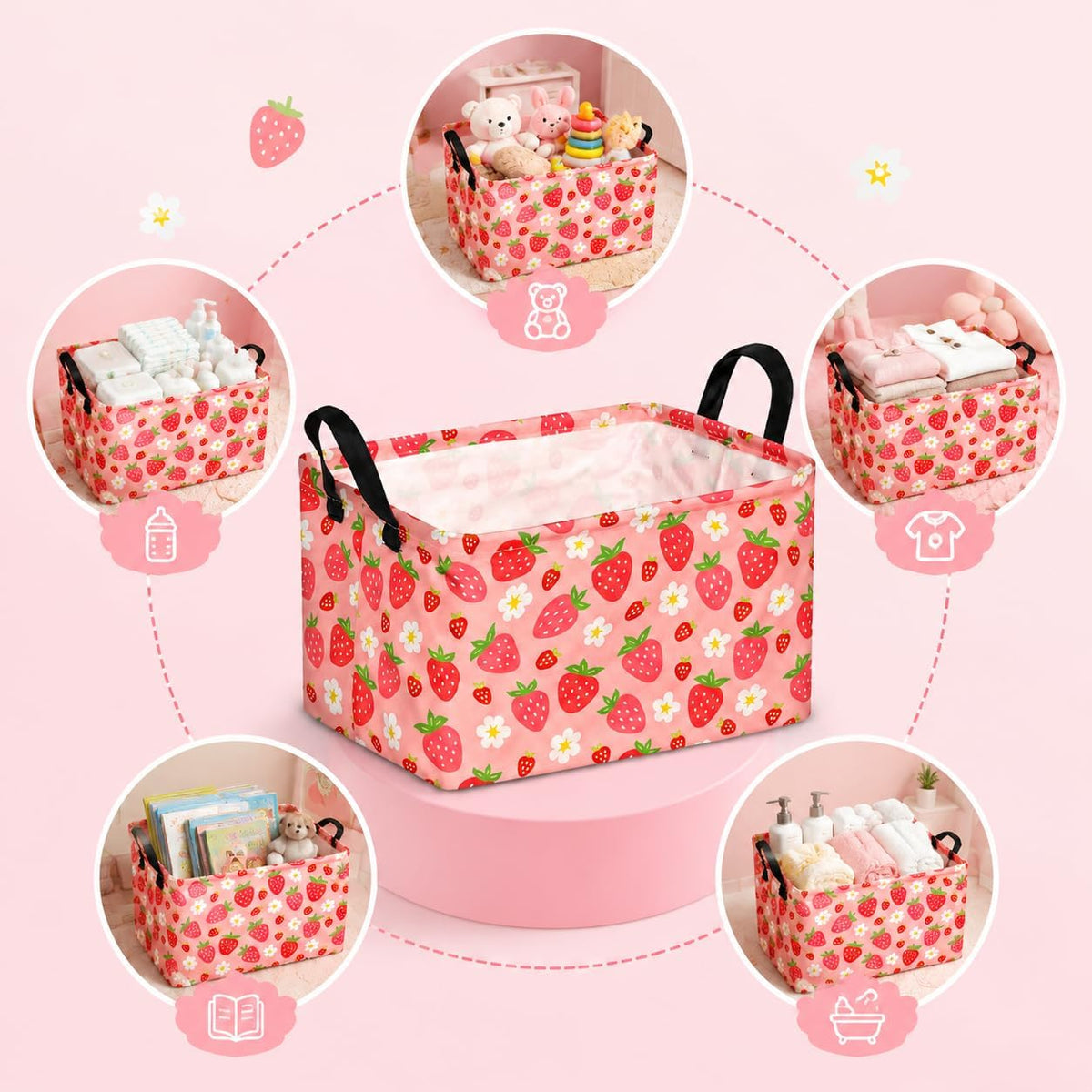 Square Storage Basket Gift Shelf Basket Storage Bin, Nursery Basket Organizer Box for With Handles for Room Deco (Excavator)