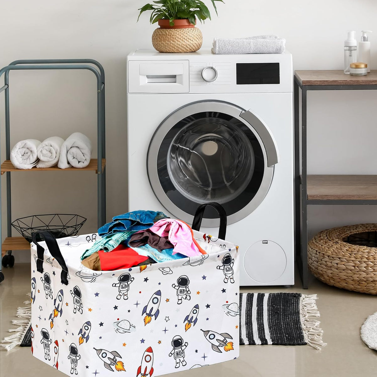 Square Storage Basket Gift Shelf Basket Storage Bin, Nursery Basket Organizer Box for With Handles for Room Deco (Excavator)