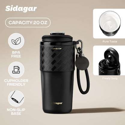 20 oz Insulated Coffee Tumbler, Stainless Steel Travel Coffee Mug with Flip Lid, Leak-Resistant Reusable Coffee Cup for Men, Office, Home & Commute, BPA-Free, White