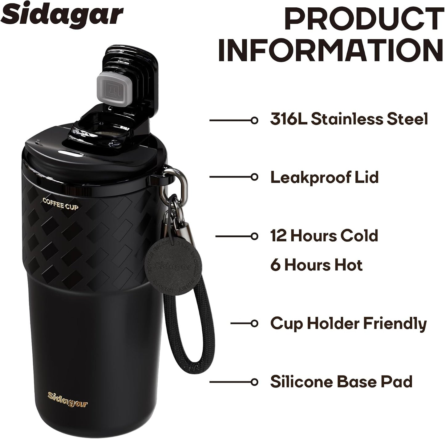 20 oz Insulated Coffee Tumbler, Stainless Steel Travel Coffee Mug with Flip Lid, Leak-Resistant Reusable Coffee Cup for Men, Office, Home & Commute, BPA-Free, White