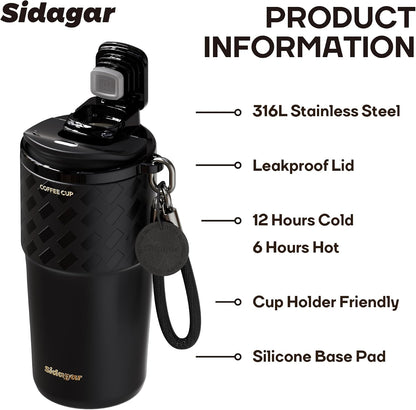 20 oz Insulated Coffee Tumbler, Stainless Steel Travel Coffee Mug with Flip Lid, Leak-Resistant Reusable Coffee Cup for Men, Office, Home & Commute, BPA-Free, White