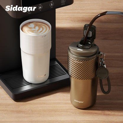 20 oz Insulated Coffee Tumbler, Stainless Steel Travel Coffee Mug with Flip Lid, Leak-Resistant Reusable Coffee Cup for Men, Office, Home & Commute, BPA-Free, White