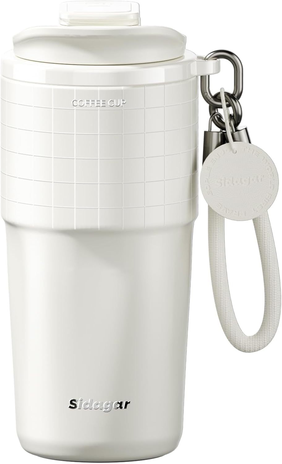 20 oz Insulated Coffee Tumbler, Stainless Steel Travel Coffee Mug with Flip Lid, Leak-Resistant Reusable Coffee Cup for Men, Office, Home & Commute, BPA-Free, White