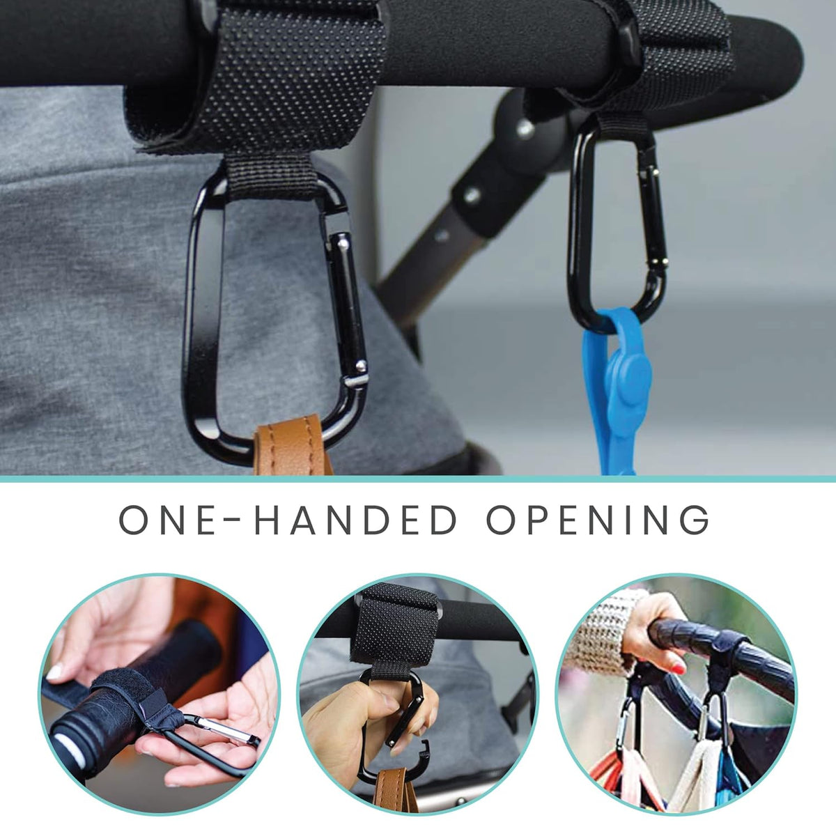Multi-Use Organizer Hook Clips (2 Pack) - Heavy-Duty for Strollers, Diaper Bags, Purses & Shopping Bags - Easy One-Handed Attachment, Durable & Anti-Slip, Fits All Strollers & Bags