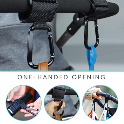Multi-Use Organizer Hook Clips (2 Pack) - Heavy-Duty for Strollers, Diaper Bags, Purses & Shopping Bags - Easy One-Handed Attachment, Durable & Anti-Slip, Fits All Strollers & Bags