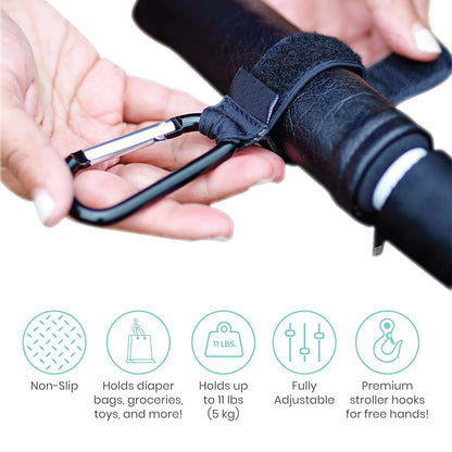 Multi-Use Organizer Hook Clips (2 Pack) - Heavy-Duty for Strollers, Diaper Bags, Purses & Shopping Bags - Easy One-Handed Attachment, Durable & Anti-Slip, Fits All Strollers & Bags