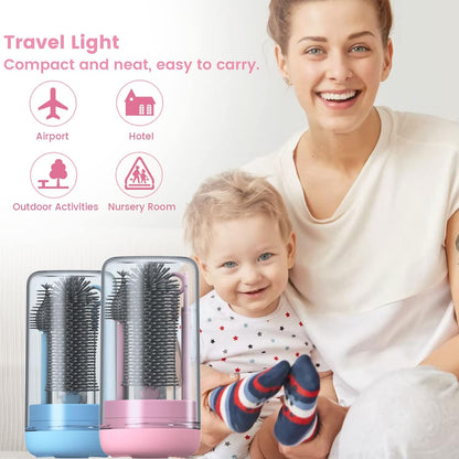Pink Silicone Baby Bottle Cleaner Kit - Bottle Brush Set, Drying Rack, Nipple & Straw Brushes, Soap Dispenser - Travel & Home Use