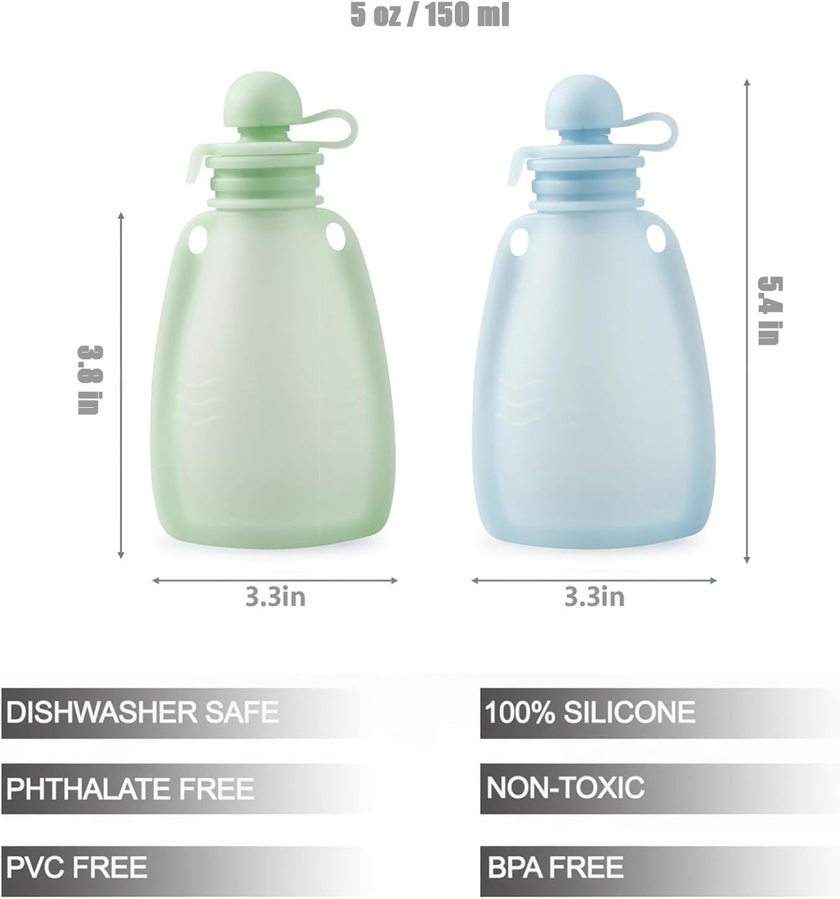 2 Pack Baby Food Pouches & 2 Pack Snack Containers, Reusable Silicone Squeeze Pouches & Collapsible Toddler Snack Cups for Toddler Kids -Blue&Green