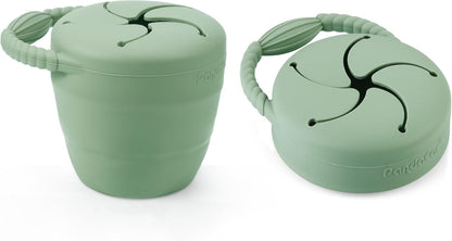 2 Pack Baby Food Pouches & 2 Pack Snack Containers, Reusable Silicone Squeeze Pouches & Collapsible Toddler Snack Cups for Toddler Kids -Blue&Green
