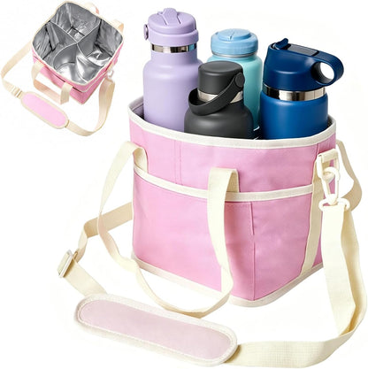 4 Cups Drink Carrier Bag,Family-Size Multiple Drink Holder Bag | with Adjustable Strap & Front Pocket,Spill-Resistant for Car Storage,Coffee Delivery,Travel & Outings (Pink)