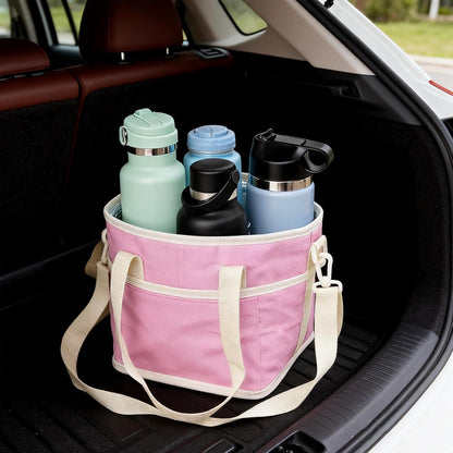 4 Cups Drink Carrier Bag,Family-Size Multiple Drink Holder Bag | with Adjustable Strap & Front Pocket,Spill-Resistant for Car Storage,Coffee Delivery,Travel & Outings (Pink)
